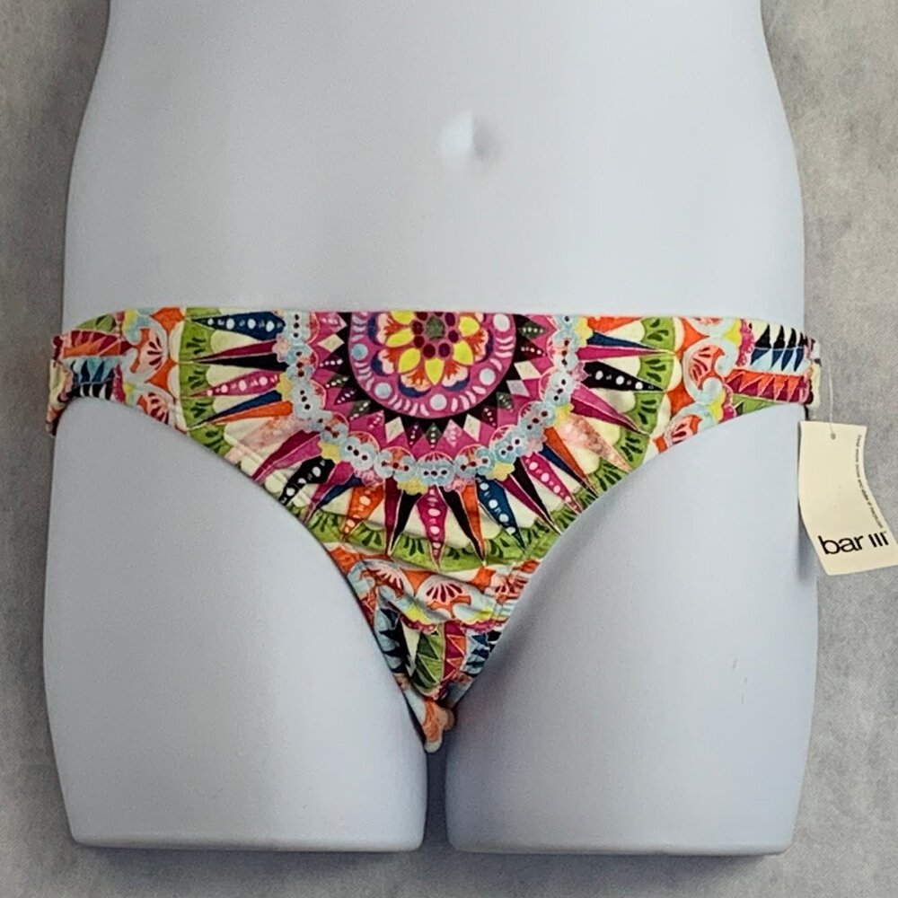 Bar III Women's Cartwheels Cheeky Hipster Bikini Bottom Swimsuit, Multi, Large